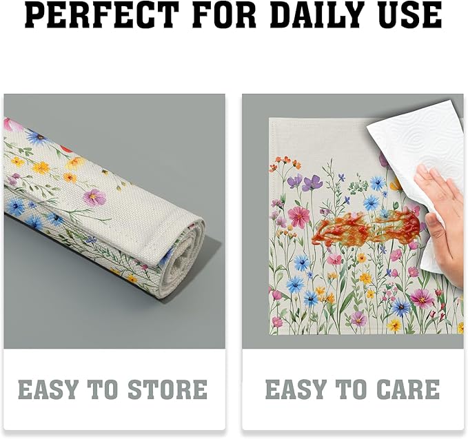 Giwawa 4PCs Spring Floral Placemats Summer Wildflowers Place Mat 12x18 Inch - Image 6