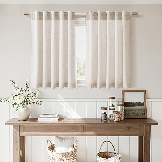 Nanspring Beige Linen Curtains for Kitchen Windows Over Sink - Image 6