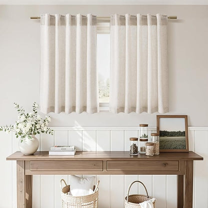 Nanspring Beige Linen Curtains for Kitchen Windows Over Sink - Image 6
