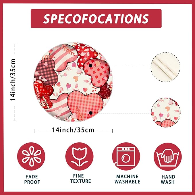XCHI Love Hearts Valentine's Day Round Placemats Set of 4 Table Mats - Image 5