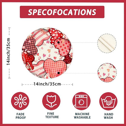 XCHI Love Hearts Valentine's Day Round Placemats Set of 4 Table Mats - Image 5