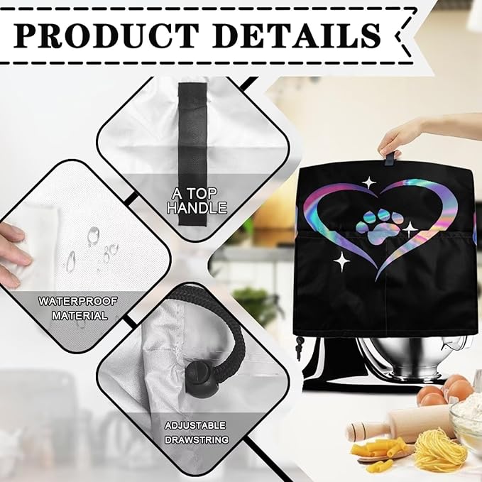 Dog Paw Heart Print Mixer Cover Stand Mixer Dust Proof Covers - Image 7