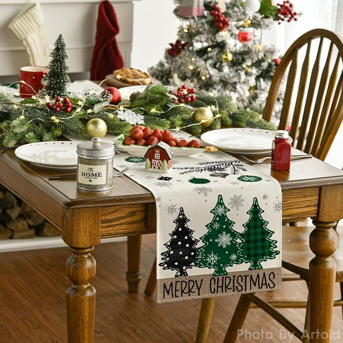 Artoid Mode Green Pine Trees Snowflake Merry Christmas Table Runner, Winter - Image 2