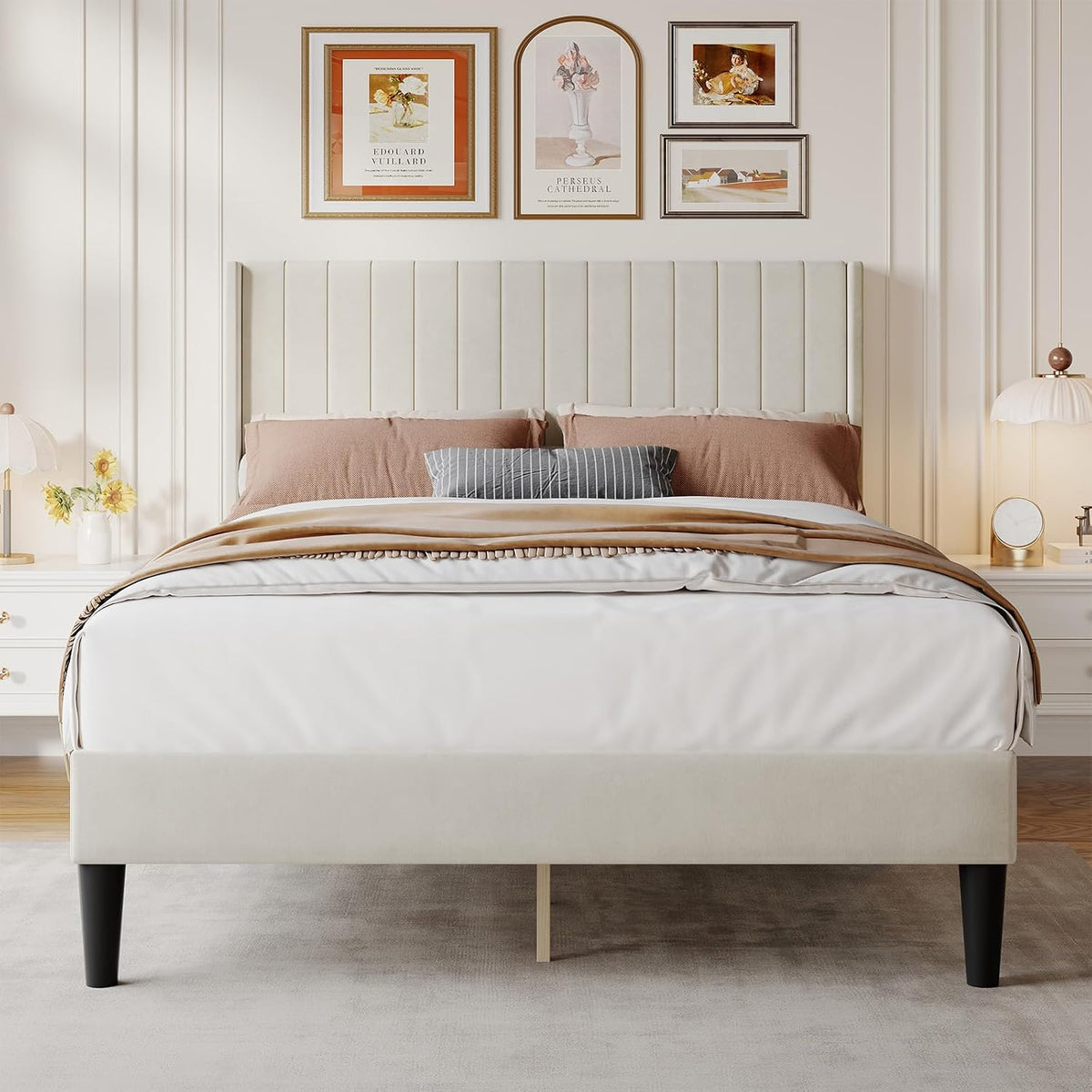 dumos full size velvet bed frame with upholstered, main product view