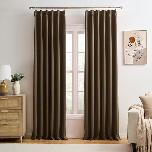 KEQIAOSUOCAI Chocolate Brown Blackout Curtains 108 Inches Long 9 feet Tall by KEQIAOSUOCAI