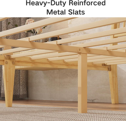 14" solid bamboo wood full size bed frame showing dimensions