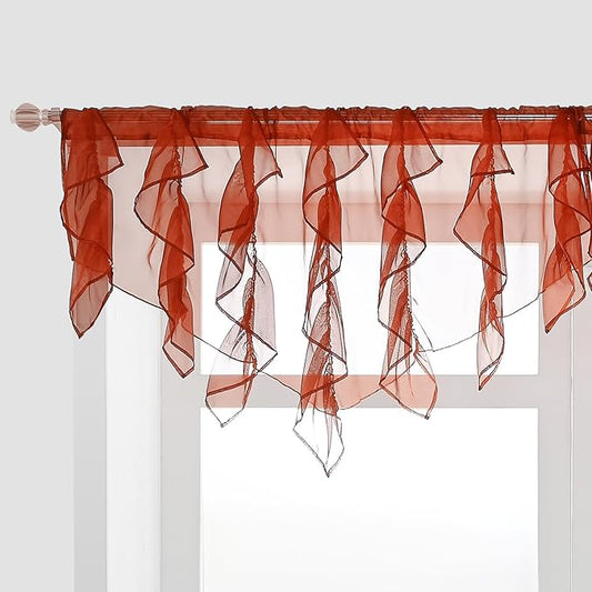 PearAge Ruffled Voile Semi Sheer Curtain Valance, Kitchen Living Room Shabby by PearAge