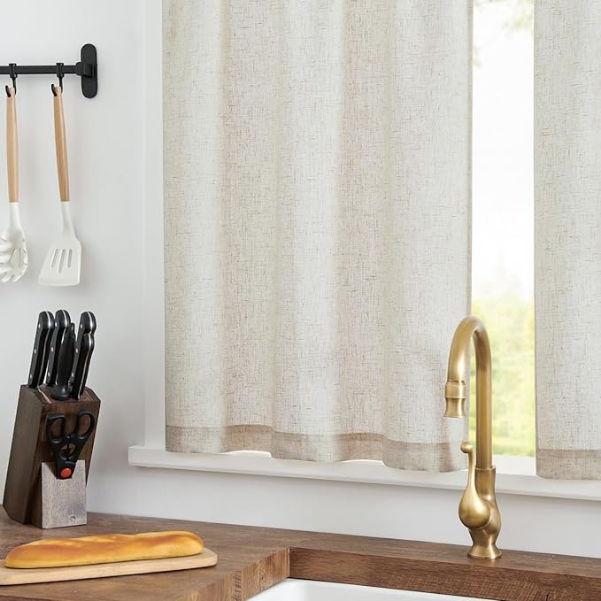 jinchan Beige Kitchen Curtains Linen Tier Curtains 36 Inch Farmhouse Cafe Drapes - Image 6