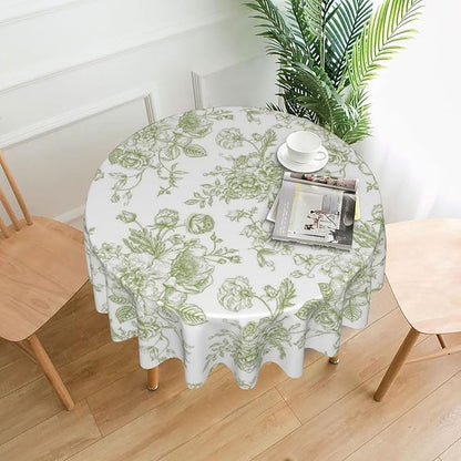 Sage Green Floral Tablecloth Round 70×70 Inch - Image 4