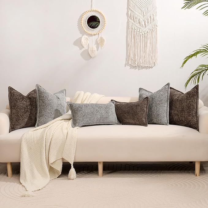 Pack of 2 Grey Decorative Throw Pillow Covers 16x16 Cozy Soft Chenille Accent - Image 7