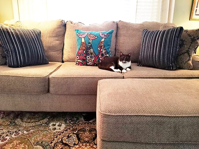 Turquoise Cat Pillow: Cute Kitties Abstract Sofa Cushion - Image 3