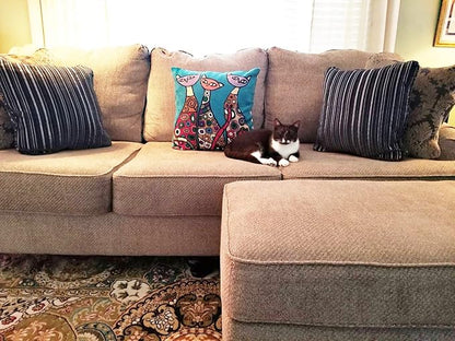 Turquoise Cat Pillow: Cute Kitties Abstract Sofa Cushion - Image 3