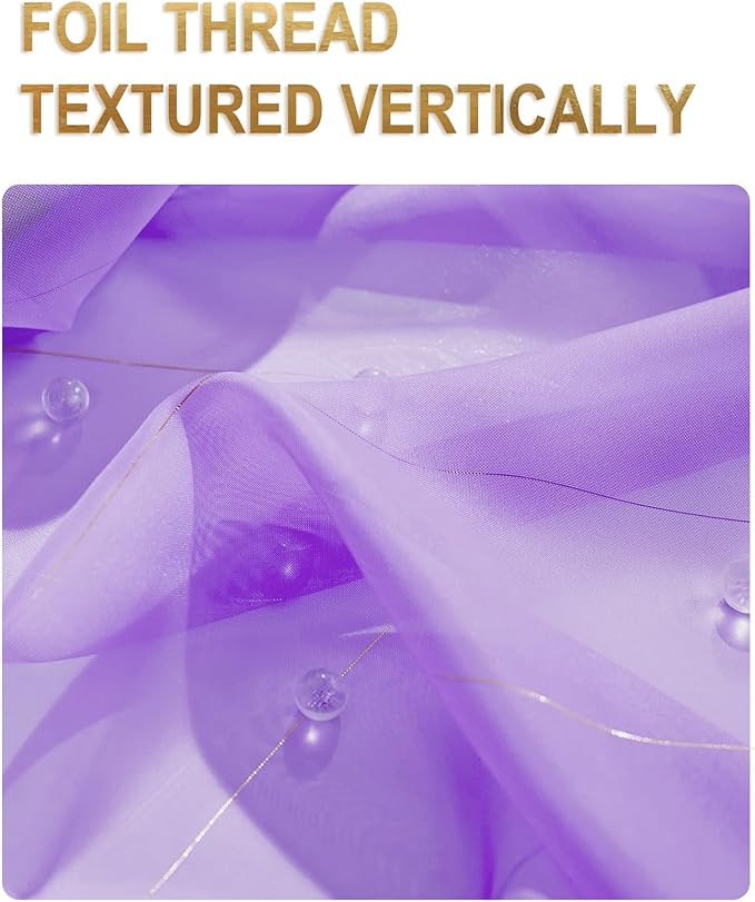Foil Stripe Purple Sheer Curtains 63 inches Length 2 Panels - Image 3