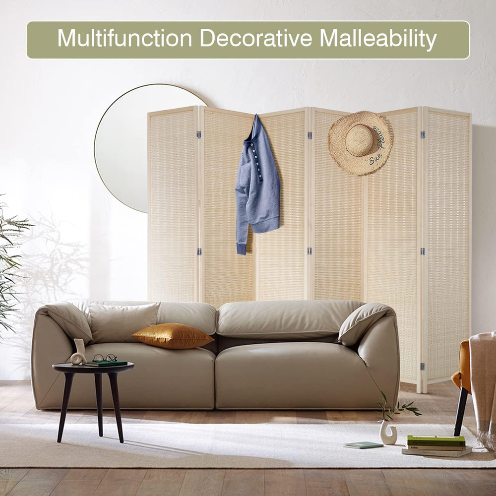 FDW 6-Panel Folding Room Divider | 6ft, Natural | Light & Portable