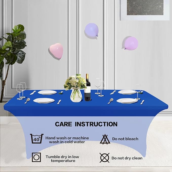 IVAPUPU 2 Pack 4FT Table Cloth for Rectangular Fitted Events Stretch Royal Blue - Image 5