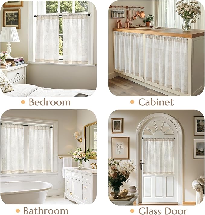 jinchan Tier Curtains 45 Inch for Small Window Linen Blend Cafe Curtains - Image 5