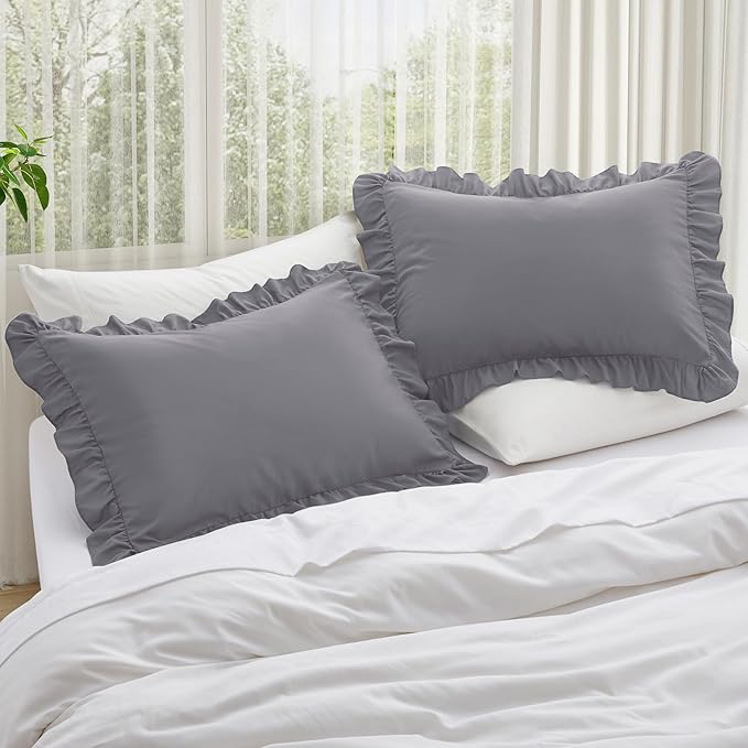 KKJIAF Ruffle Pillow Cases King Size Set of 2, Ruffled Pillow Covers - Image 2