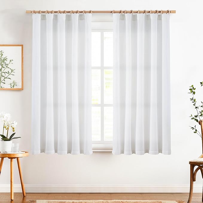 jinchan Soft Linen Curtains Set 2 Panels, Off White Curtains 63 Inch Length - Image 2