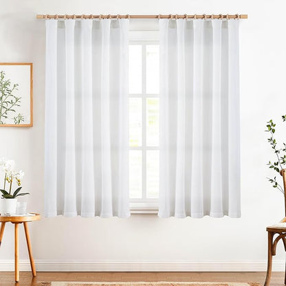 jinchan Soft Linen Curtains Set 2 Panels, Off White Curtains 63 Inch Length - Image 2