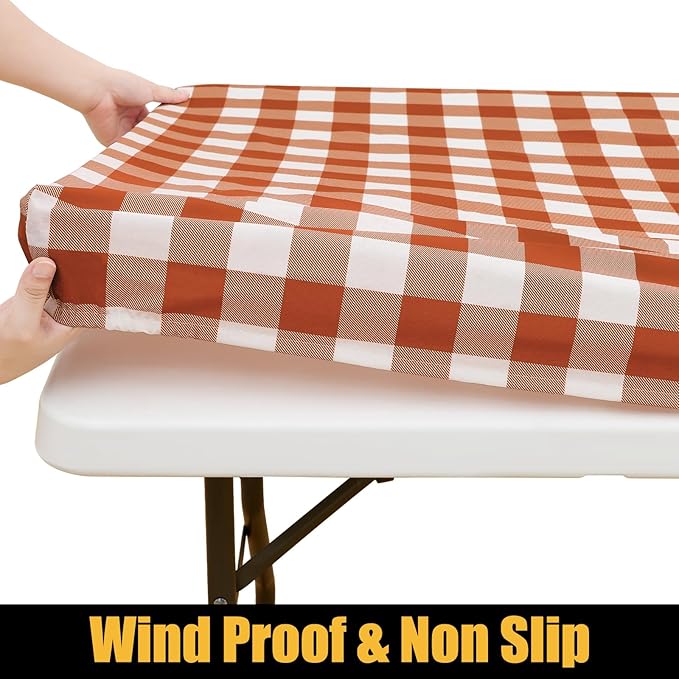Smiry Rectangle Picnic Table Cloth, Elastic Waterproof Fitted Vinyl Tablecloths - Image 2