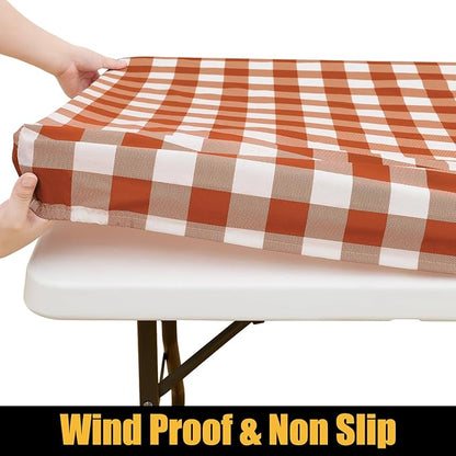 Smiry Rectangle Picnic Table Cloth, Elastic Waterproof Fitted Vinyl Tablecloths - Image 2