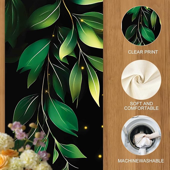 Happy Birthday Table Runner – Green Leaf and Gold Lettering Party Table Decor – - Image 4