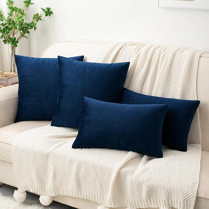 HWY 50 Navy Blue Velvet Throw Pillow Covers 18x18 Inch - Image 5