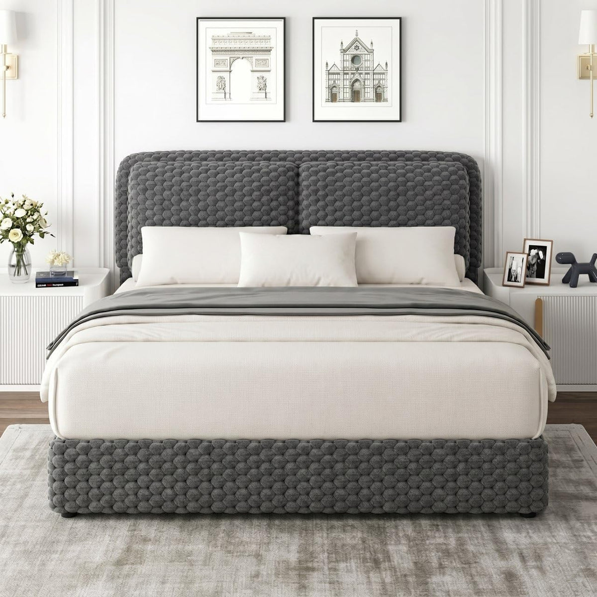 revominca full size bed frame with headboard, upholstered, main product view