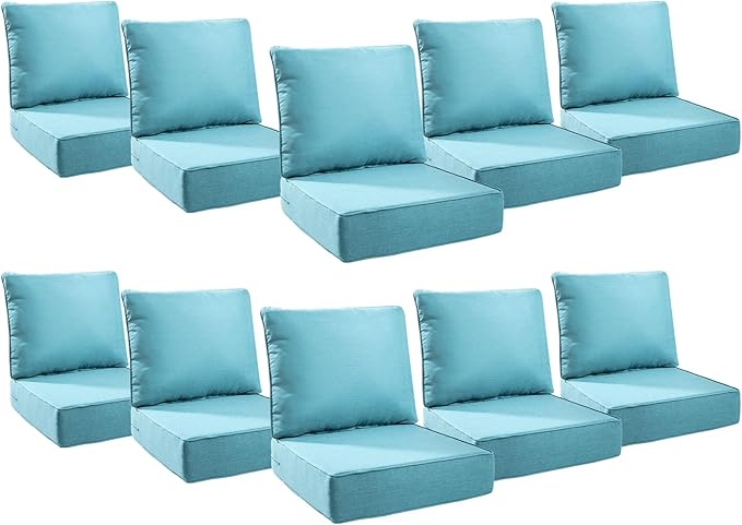 6" Thick Outdoor Cushions 24x24x6, 10-Set Deep Seat Patio Cushions by Pugire