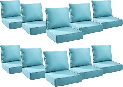 6" Thick Outdoor Cushions 24x24x6, 10-Set Deep Seat Patio Cushions by Pugire