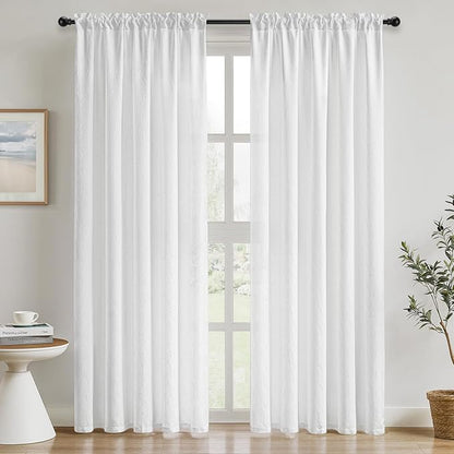 HOMEIDEAS White Semi Sheer Curtains 96 Inches Long, Light Filtering Privacy by HOMEIDEAS