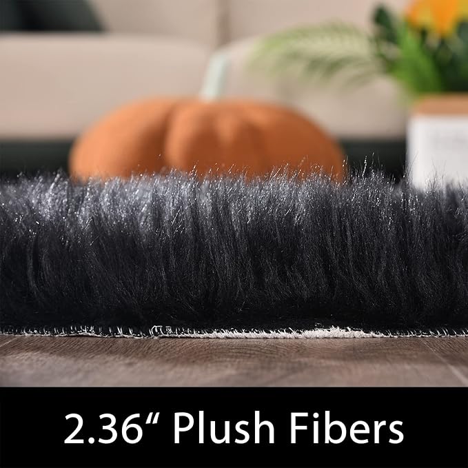 Latepis Black Fur Rug for Bedroom Throw Rugs 2x3 Faux Sheepskin Rug Washable - Image 2