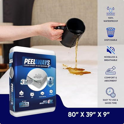 Peelaways Waterproof Disposable Bed Sheets – As Seen On Shark Tank | 3-Layer - Image 2