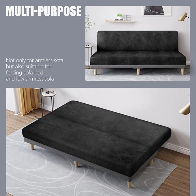 molasofa Leather Like Stretch Futon Slipcover Armless Futon Bed Sofa Cover - Image 5