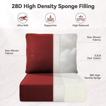 6" Thick Outdoor Cushions 24x24x6, 2-Set Deep Seat Patio Cushions - Image 2