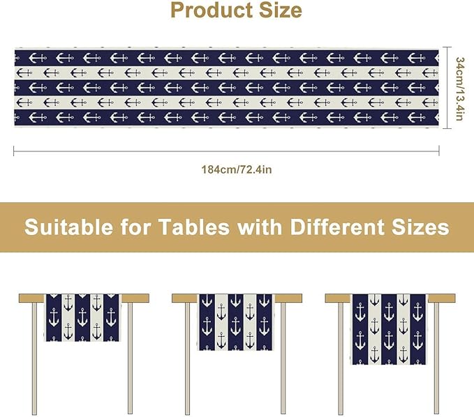 Nautical Anchor Table Runner, Ocean Beach Coastal Beach Stripe Background Theme - Image 7