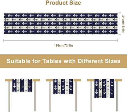 Nautical Anchor Table Runner, Ocean Beach Coastal Beach Stripe Background Theme - Image 7