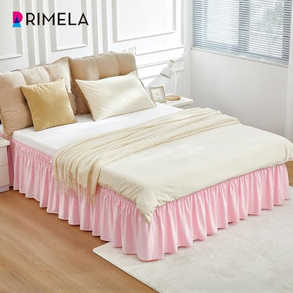 RIMELA Pink Bed Skirt Twin Size 15 Inch Drop, Elastic Bed Skirting - Image 2