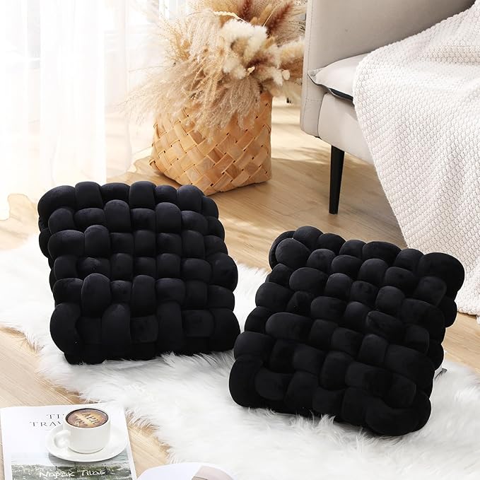 Wenqik 2 Pcs Knot Pillows Square Knotted Plush Throws Soft Accent Pillows - Image 4