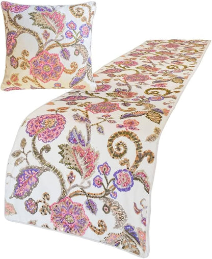 The HomeCentric King/Queen/Twin White & Pink Designer King 90"x18" Bed Runner - Image 4