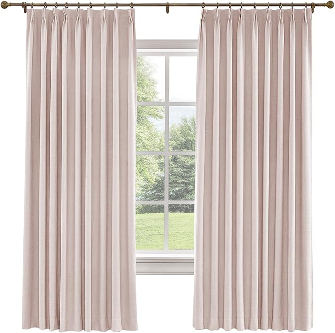 TWOPAGES 100 W x 96 L inch Pinch Pleated Curtain Room Darkening Linen Drapery by TWOPAGES