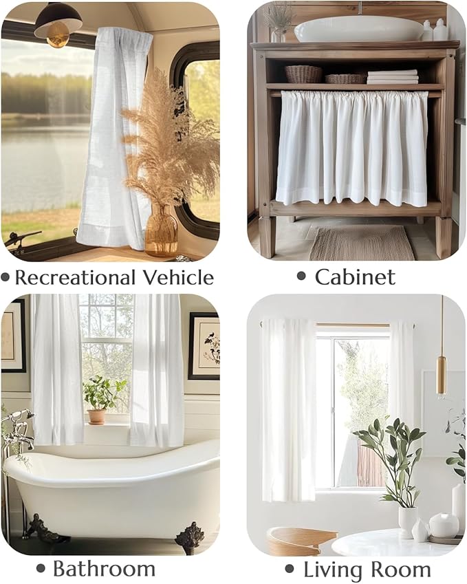 jinchan Linen Kitchen Curtains 24 Inch Rustic Tier Curtains Farmhouse Rod - Image 4