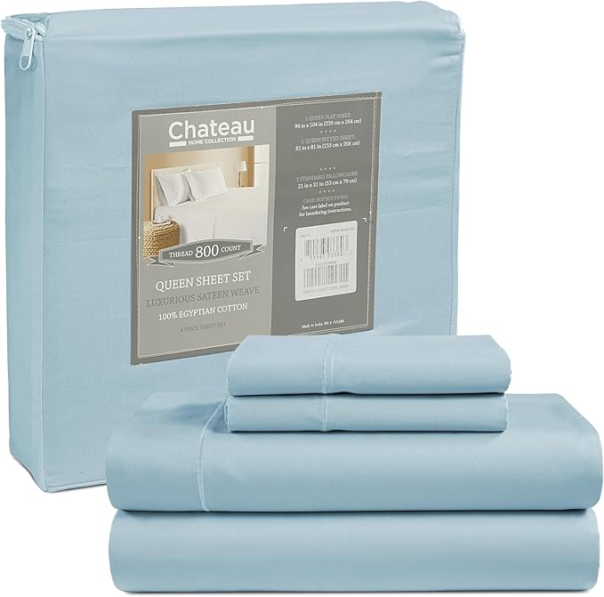 100% Egyptian Cotton Sheets King Size, 800 Thread Count 4 Piece Breathable Bed by CHATEAUHOMECOLLECTION