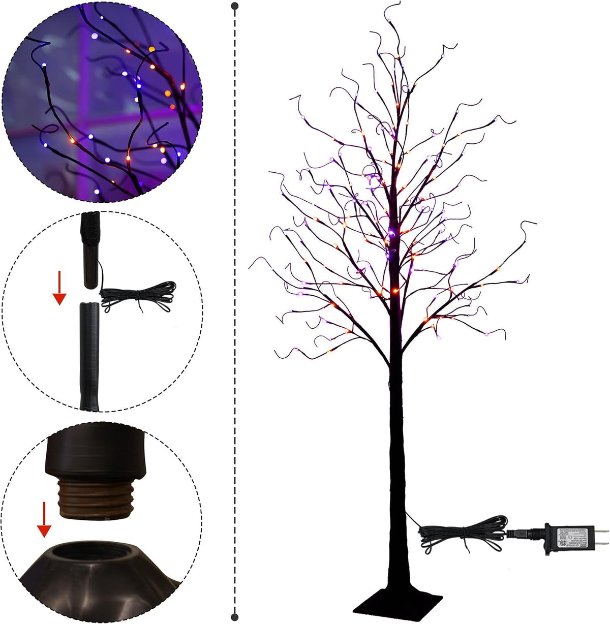 TW SHINE 2 Pack 6FT Halloween Lighted Black Birch Tree, Total 288 LED Purple and Orange Lights Artificial Spooky Tree with Timer, Waterproof Halloween Decoration for Indoor Outdoor Home Party Decor