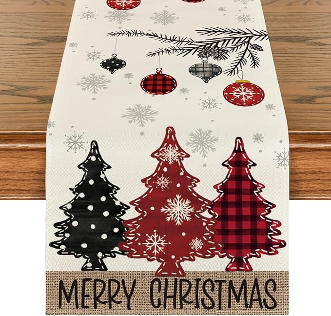 Artoid Mode Red Pine Trees Merry Christmas Table Runner, Winter Xmas Holiday by ArtoidMode