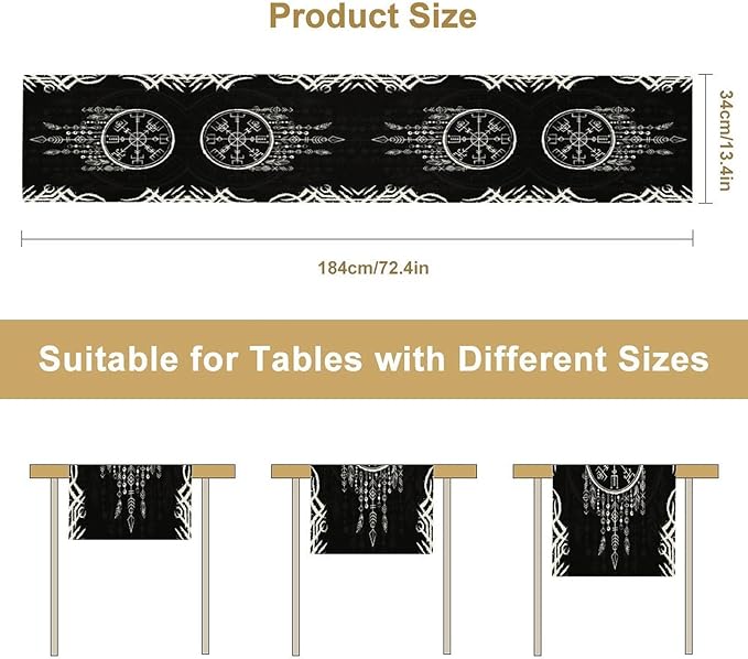 Viking Table Runner, Nordic Ancient Mythical Runes Print Table Runner - Image 7