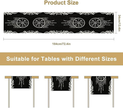 Viking Table Runner, Nordic Ancient Mythical Runes Print Table Runner - Image 7