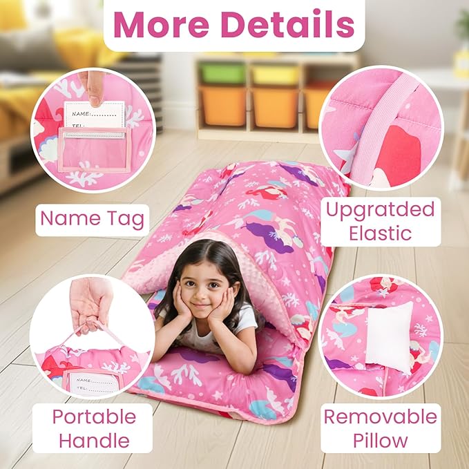 Toddler Nap Mat with Pillow and Minky Blanket, Large 55"x35" Sleeping Bag - Image 5