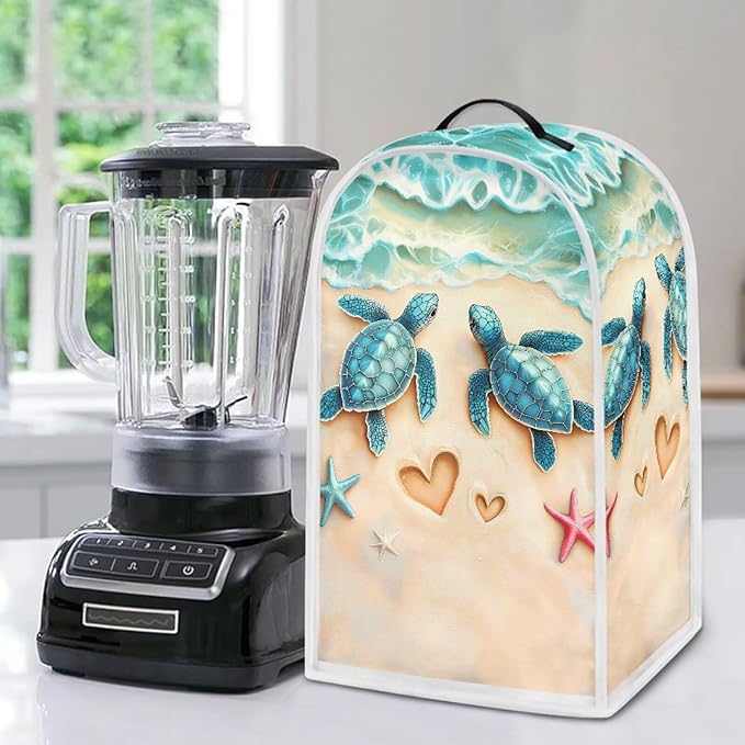 Talayituse Beach Turtle Starfish Heart Print Blender Dust Cover, Fingerprint - Image 5
