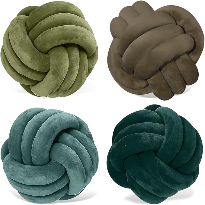 Yerliker 4 Pcs Knot Pillow Ball, 8.7 Inches Soft Home Decorative Round Throw by Yerliker